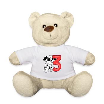 3 Geburtstag 3 Jahre alt mit Hund Motiv - drei - Teddy - Weiß - Vorne