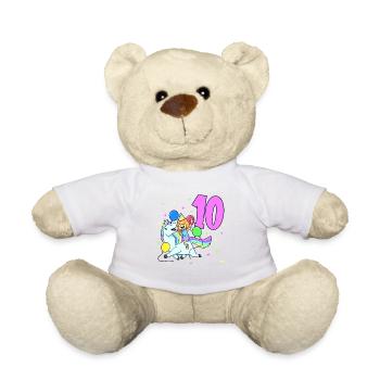 With Unicorn - Girl's Birthday 10 Years - Teddy Bear - white - Front