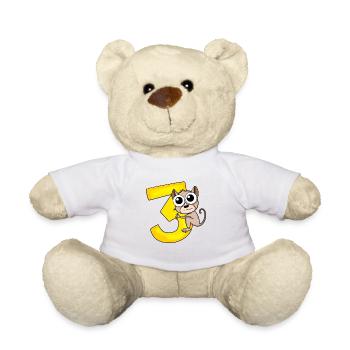 3 birthday 3 years old with animal motif - three - Teddy Bear - white - Front