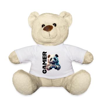 Gamer Schriftzug mit coolem Panda - Teddy - Weiß - Vorne