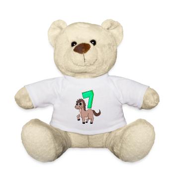 7. Geburtstag Motiv Pferd - sieben Jahre - Teddy - Weiß - Vorne