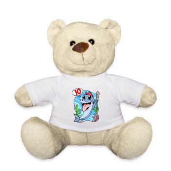 10th Birthday Motif Shark Pirate - Ten Years - Teddy Bear - white - Front