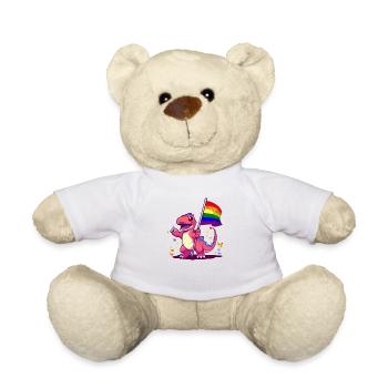 Dinosaure rose avec drapeau arc-en-ciel Humour transgenre - Nounours - blanc - Devant
