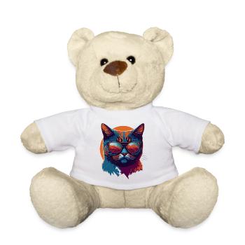 Rebel Paws: Retro Katze T-Shirt Art - Teddy - Weiß - Vorne