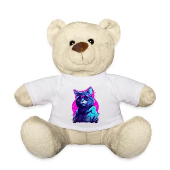 Vaporwave Aesthetic Cat Wearing Sunglasses - Teddy Bear - white - Front