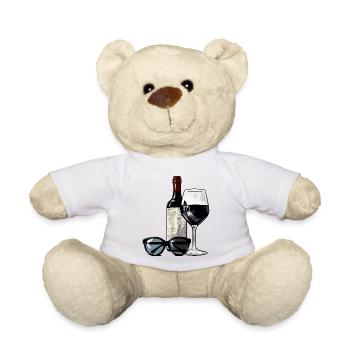 Glas Wein und Flasche Nr. 3 - Teddy - Weiß - Vorne