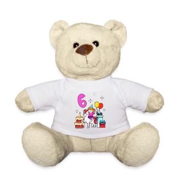 Mit Einhorn - Mädchen Geburtstag 6 Jahre - Teddy - Weiß - Vorne