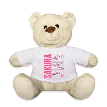Cherry Blossom Shirt, Sakura Kawaii Pop Culture - Teddy Bear - white - Front