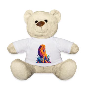 Polygon Löwe - Farbenfrohe Tier Illustration - Teddy - Weiß - Vorne