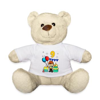 Mit Bauarbeiter - Jungs Geburtstag 9 Jahre - Teddy - Weiß - Vorne