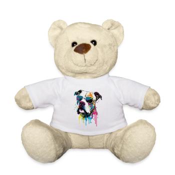 Bunte amerikanische Bulldogge mit Sonnenbrille - Teddy - Weiß - Vorne
