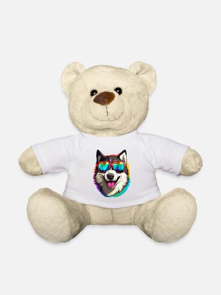 Bunte Alaskan Husky-Hunderasse mit Sonnenbrille - Teddy - Weiß