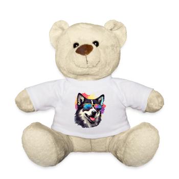 Bunte Alaskan Husky-Hunderasse mit Sonnenbrille - Teddy - Weiß - Vorne