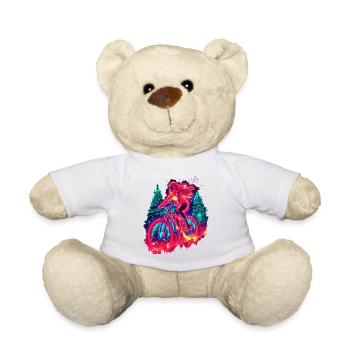 Synthwave Mountain Bike Girl Forest Ride - Teddy Bear - white - Front