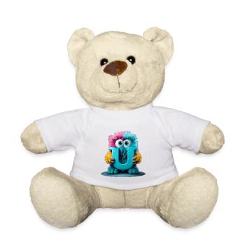 Monstre multicolore tenant la lettre U - Nounours - blanc - Devant