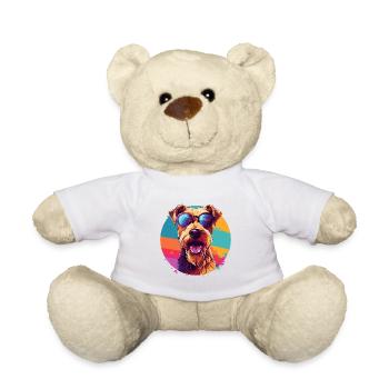Airedale Terrier coloré portant des lunettes de soleil - Nounours - blanc - Devant