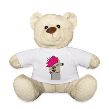 Lama Alpaka Motive Tier Mädchen mit Frisur pink - Teddy - Weiß - Vorne