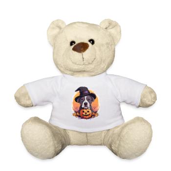 Halloween Witch Hat Pumpkin Dog American Staffie - Nounours - blanc - Devant
