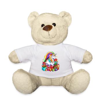 Rainbow Unicorn Christmas with Christmas Gifts - Teddy Bear - white - Front