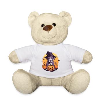 Halloween Witch Hat Pumpkin Dog American Staffie - Nounours - blanc - Devant