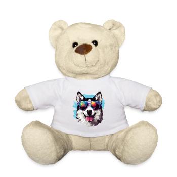 Bunte Alaskan Husky mit Sonnenbrille - Teddy - Weiß - Vorne