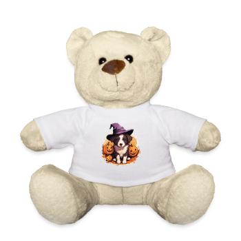 Halloween Chapeau de Sorcière Citrouille Chien Border Collie - Nounours - blanc - Devant