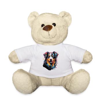 Aquarelle Berger Australien coloré - Nounours - blanc - Devant