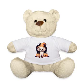 Halloween Witch Hat Pumpkin Dog Poodle - Nounours - blanc - Devant