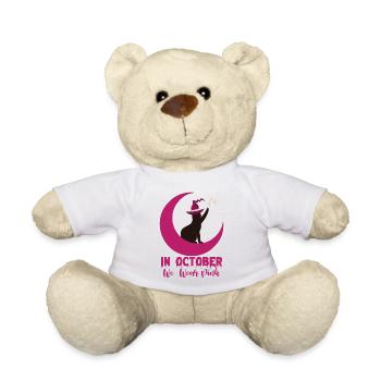 In October We Wear Pink Cat Breast Cancer Awarenes - Teddy Bear - white - Front