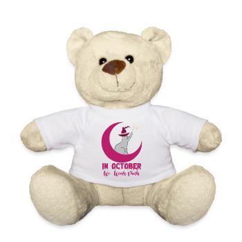 In October We Wear Pink Cat Breast Cancer Awarenes - Teddy Bear - white - Front