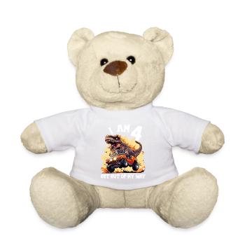 T-Rex Drives Monster Truck I'm 4th Birthday - Teddy Bear - white - Front