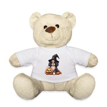 Halloween Witch Hat Pumpkin Dog Cavalier King - Teddy Bear - white - Front
