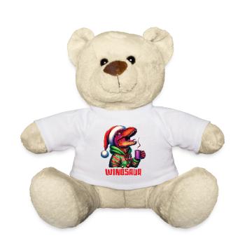 Winosaur Dino Raptor Velociraptor trinkt Glühwein - Teddy - Weiß - Vorne