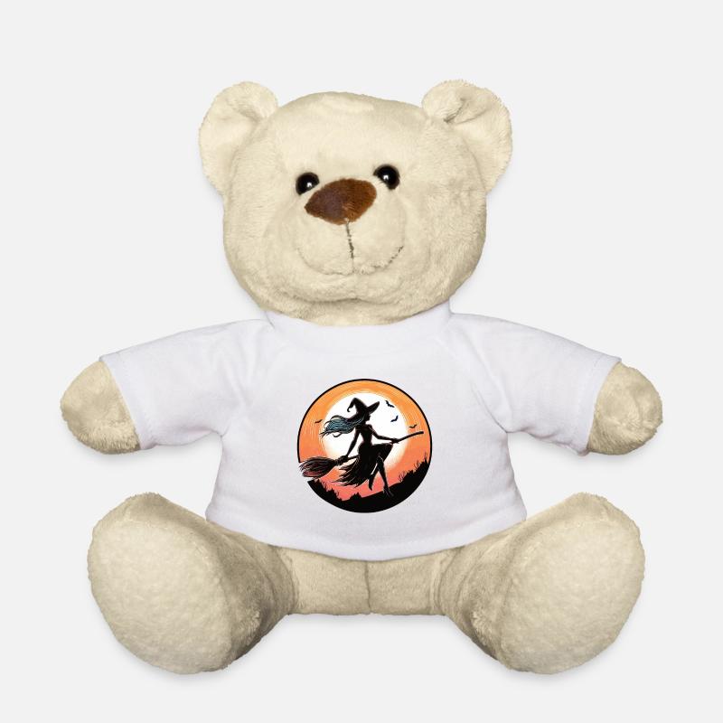 Witch on a broom - Teddy Bear - white