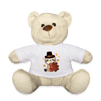 Le jour de Thanksgiving habille la dinde paresseux avec une tarte - Nounours - blanc - Devant