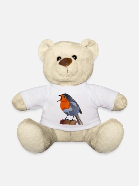 Robin Bird Illustration über Textil - Teddy - Weiß