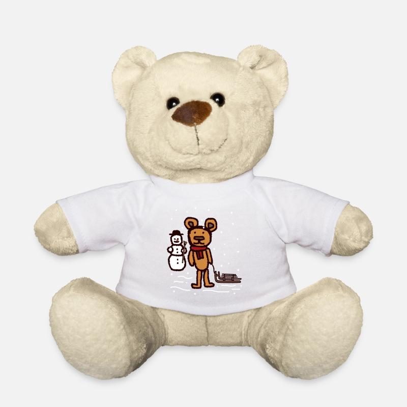 Teddybär Winterurlaub Schnee Schlitten Schneemann - Teddy - Weiß