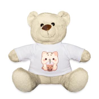 Kawaii Katze trinkt Boba Bubble Tea Chibi - Teddy - Weiß - Vorne