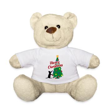Verspielte Weihnachtskatze Frohes Fest Geschenk - Teddy - Weiß - Vorne