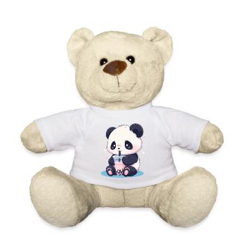 Kawaii Panda boit Boba Bubble Tea Chibi - Nounours - blanc - Devant