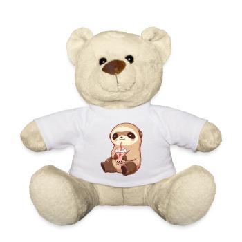 Kawaii Faultier trinkt Boba Bubble Tea Chibi - Teddy - Weiß - Vorne