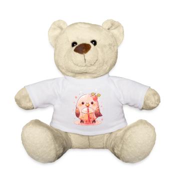 Kawaii Lovebird trinkt Boba Bubble Tea Chibi - Teddy - Weiß - Vorne
