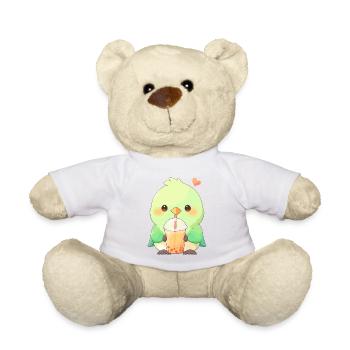 Kawaii Lovebird trinkt Boba Bubble Tea Chibi - Teddy - Weiß - Vorne