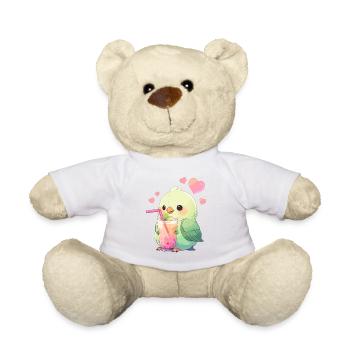 Kawaii Lovebird trinkt Boba Bubble Tea Chibi - Teddy - Weiß - Vorne