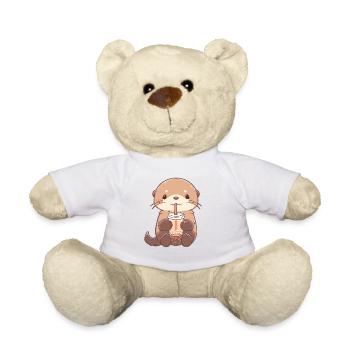 Kawaii Otter Drinks Boba Bubble Tea Chibi - Teddy Bear - white - Front