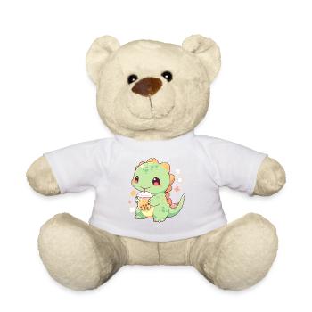 Kawaii Dinosaur Drinks Boba Bubble Tea Chibi - Teddy Bear - white - Front