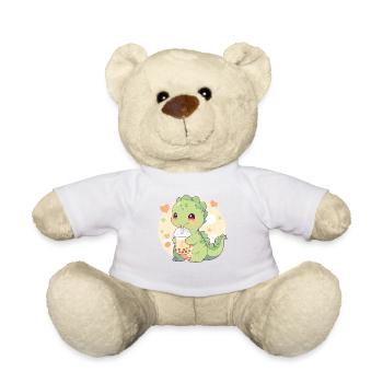 Kawaii Dinosaur Drinks Boba Bubble Tea Chibi - Teddy Bear - white - Front