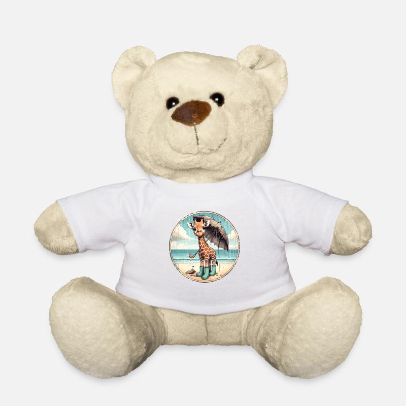 Giraffe on the beach in rubber boots with umbrella - Teddy Bear - white