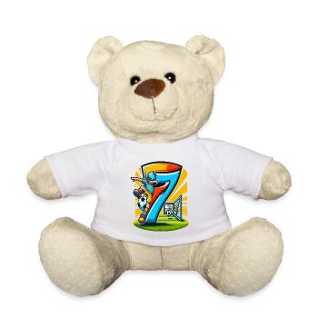 7 Jahre Alter Junge Fußball Geburtstag Shirt Idee - Teddy - Weiß - Vorne