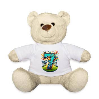 7 Jahre Alter Junge Fußball Geburtstag Shirt Idee - Teddy - Weiß - Vorne
